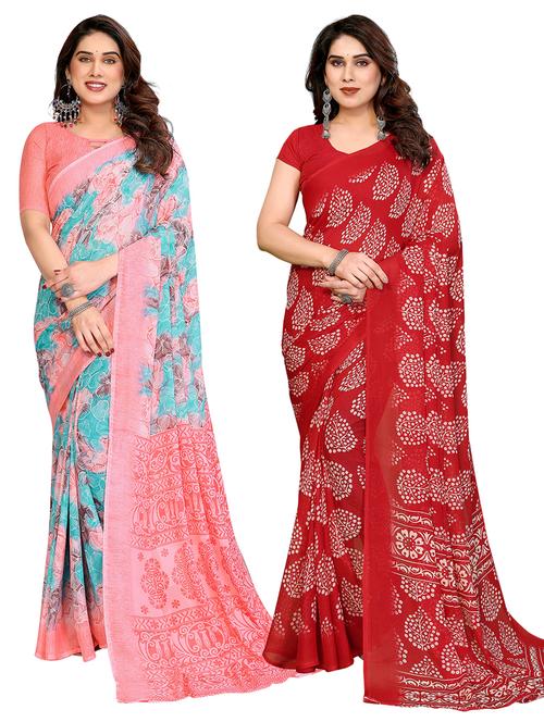 Women Pack Of 2 Printed Combo Saree With Blouse - 22411180 - Very Small Image - 1
