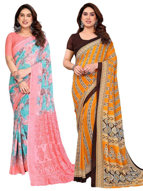 Women Pack Of 2 Printed Combo Saree With Blouse - 22411219 - Very Small Image - 1