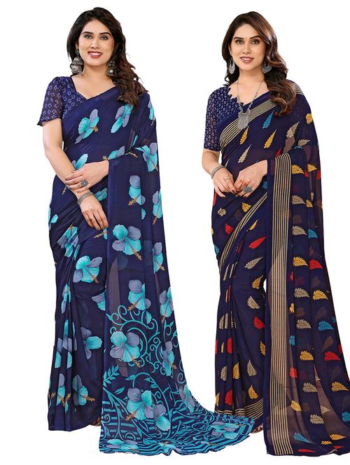 Women Pack Of 2 Printed Combo Saree With Blouse - 22411380 - Very Small Image - 1