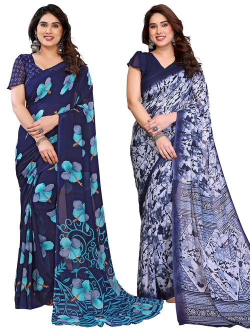 women pack of 2 printed combo saree with blouse - 22411424 - Very Small Image - 1