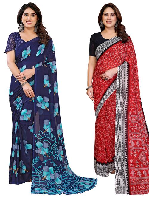 Women Pack Of 2 Printed Combo Saree With Blouse - 22411499 - Very Small Image - 1
