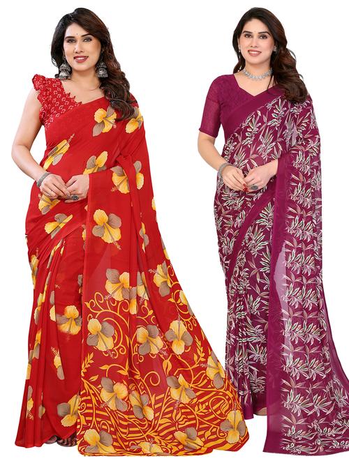 women pack of 2 printed combo saree with blouse - 22411647 - Very Small Image - 1