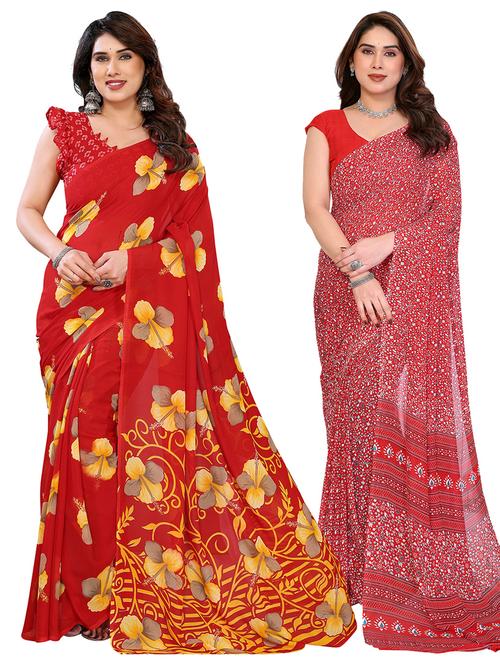 women pack of 2 printed combo saree with blouse - 22411727 - Very Small Image - 1