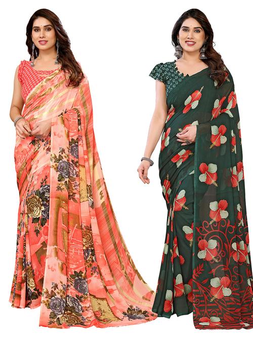 women pack of 2 printed combo saree with blouse - 22411777 - Very Small Image - 1
