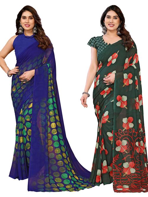 Women Pack Of 2 Printed Combo Saree With Blouse - 22411799 - Very Small Image - 1