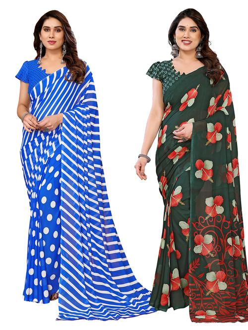Women Pack Of 2 Printed Combo Saree With Blouse - 22411803 - Very Small Image - 1