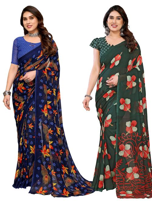 women pack of 2 printed combo saree with blouse - 22411809 - Very Small Image - 1