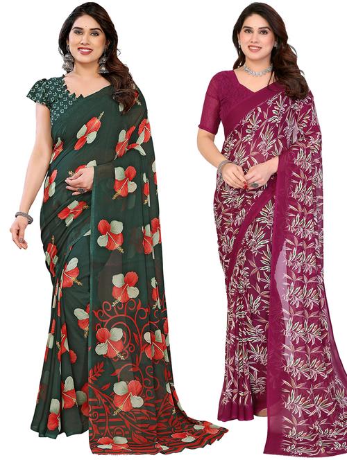 women pack of 2 printed combo saree with blouse - 22411882 - Very Small Image - 1