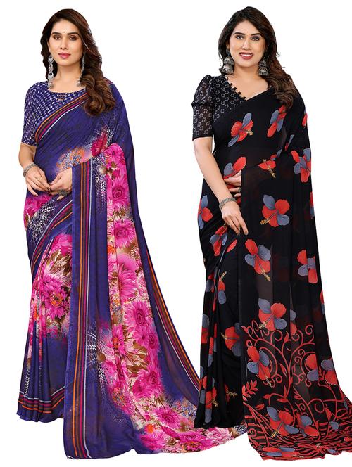 Women Pack Of 2 Printed Combo Saree With Blouse - 22412018 - Very Small Image - 1