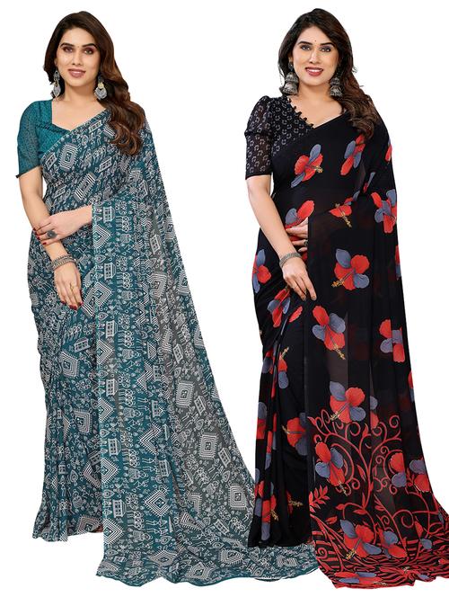 Women Pack Of 2 Printed Combo Saree With Blouse - 22412061 - Very Small Image - 1