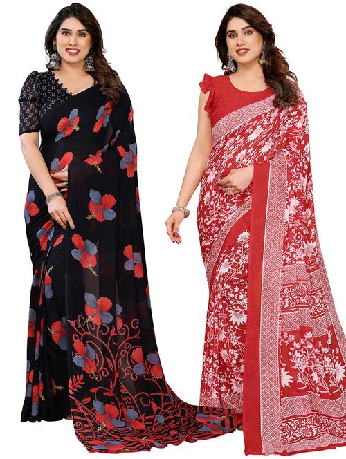 Women Pack Of 2 Printed Combo Saree With Blouse - 22412098 - Very Small Image - 1