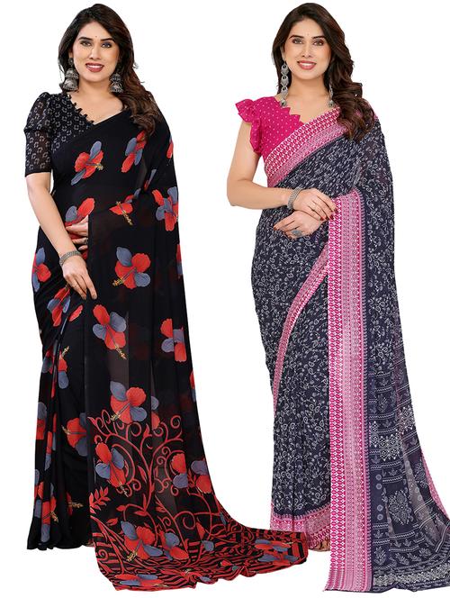 Women Pack Of 2 Printed Combo Saree With Blouse - 22412105 - Very Small Image - 1