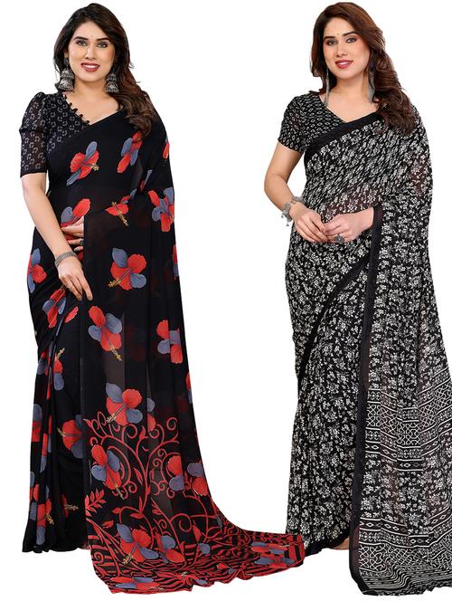 Women Pack Of 2 Printed Combo Saree With Blouse - 22412124 - Very Small Image - 1