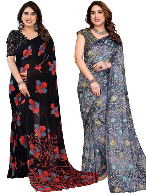 women pack of 2 printed combo saree with blouse - 22412168 - Very Small Image - 1