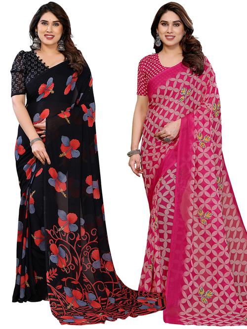 Women Pack Of 2 Printed Combo Saree With Blouse - 22412176 - Very Small Image - 1