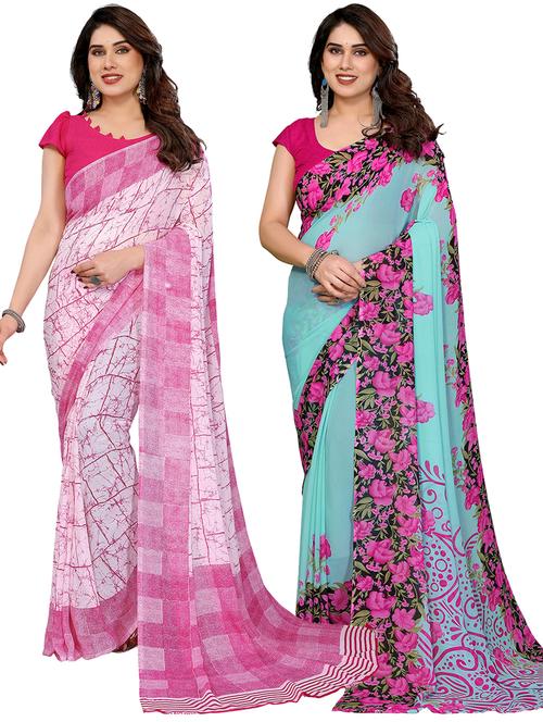 women pack of 2 printed combo saree with blouse - 22412245 - Very Small Image - 1