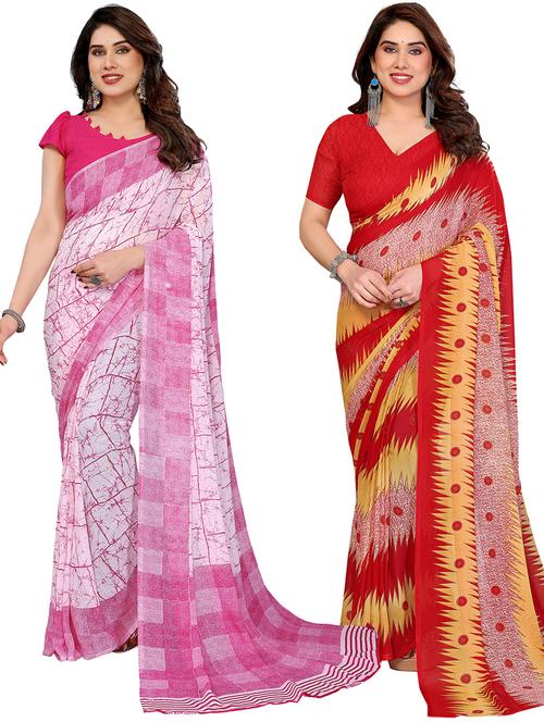 Women Pack Of 2 Printed Combo Saree With Blouse - 22412263 - Very Small Image - 1