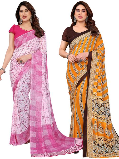 Women Pack Of 2 Printed Combo Saree With Blouse - 22412287 - Very Small Image - 1