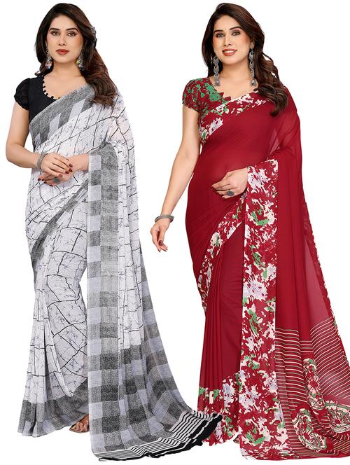 Women Pack Of 2 Printed Combo Saree With Blouse - 22412352 - Very Small Image - 1