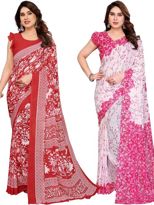 Women Pack Of 2 Printed Combo Saree With Blouse - 22412584 - Very Small Image - 1