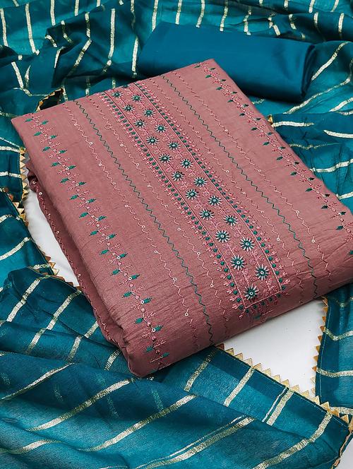 women solid with work unstitched suit set - 22412972 - Very Small Image - 1