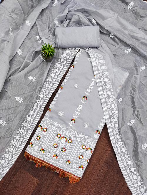 women solid with work unstitched suit set - 22413408 - Very Small Image - 1