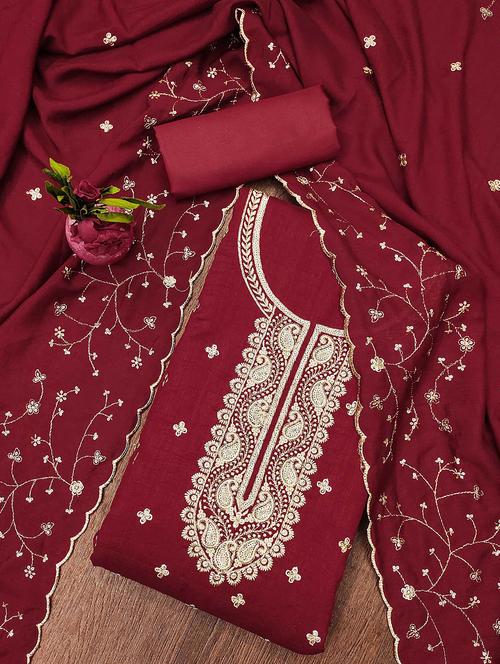 women solid with work unstitched suit set - 22421050 - Very Small Image - 1