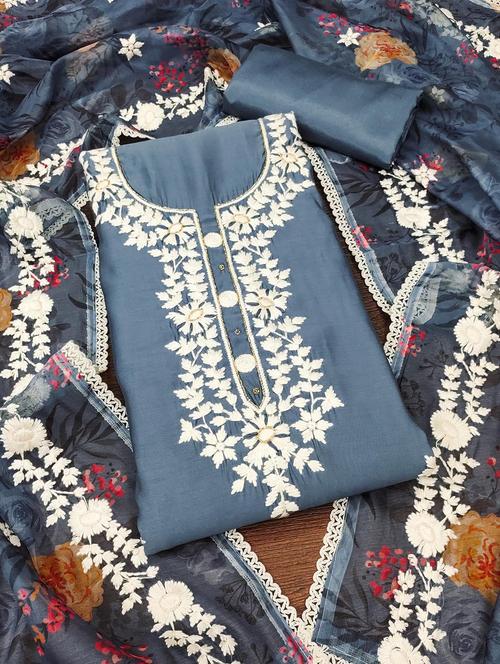 women solid with work unstitched suit set - 22421214 - Very Small Image - 1