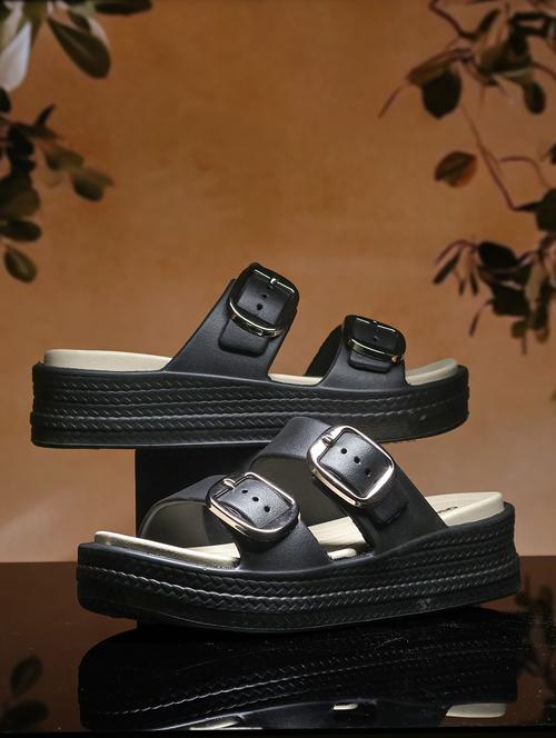 women black solid slip on slides - 22425786 - Very Small Image - 1