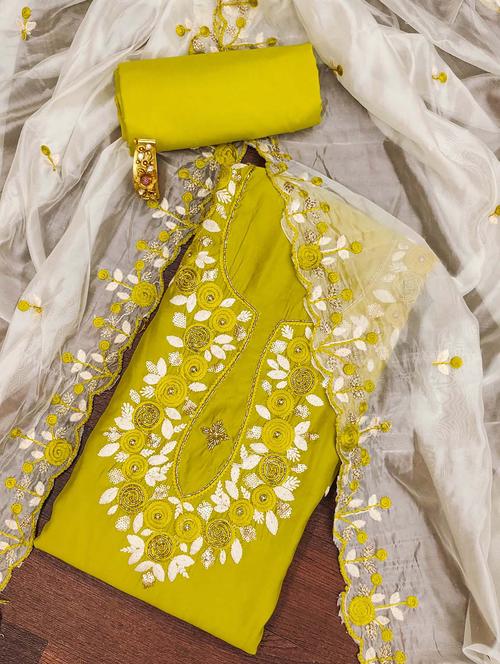 women solid with work unstitched suit set - 22430298 - Very Small Image - 1