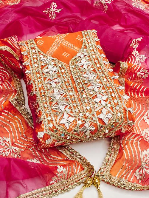 Women Bandhani Printed Unstitched Suit Set - 22430322 - Very Small Image - 1