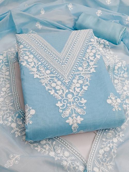 women solid with work unstitched suit set - 22431920 - Very Small Image - 1