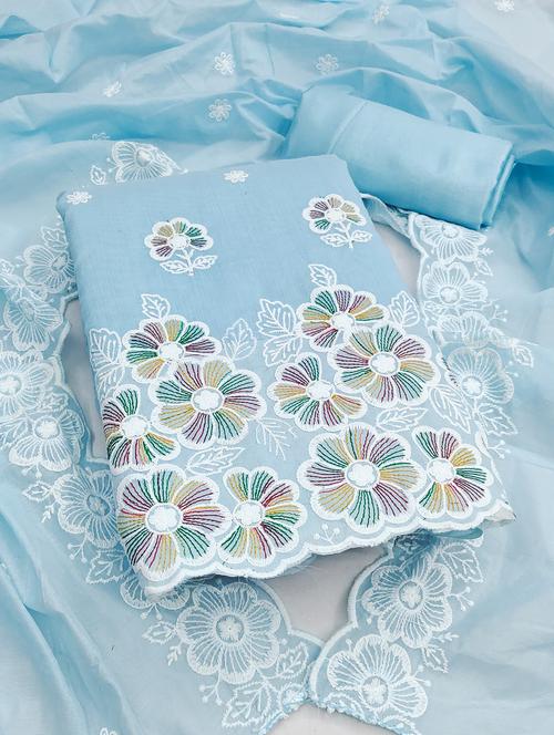 women solid with work unstitched suit set - 22431928 - Very Small Image - 1