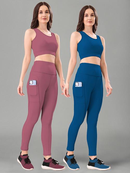 women pack of 2 solid active wear co-ord set - 22432554 - Very Small Image - 1