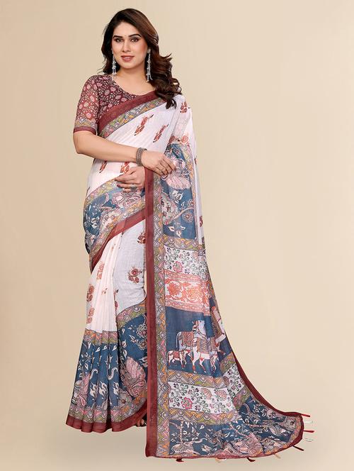 Women Printed Casual Wear Saree With Blouse - 22432834 - Very Small Image - 1
