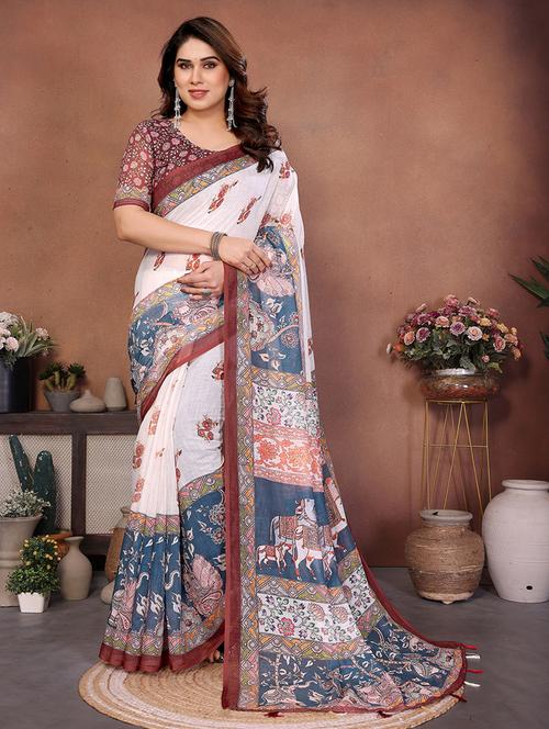 Women Printed Casual Wear Saree With Blouse - 22432886 - Very Small Image - 1