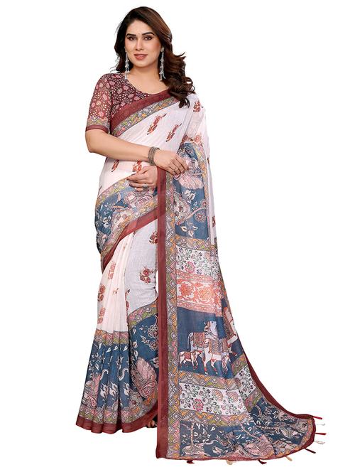 Women Printed Casual Wear Saree With Blouse - 22432909 - Very Small Image - 1