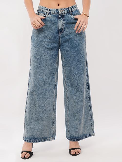 women solid high rise wide leg jean - 22433108 - Very Small Image - 1
