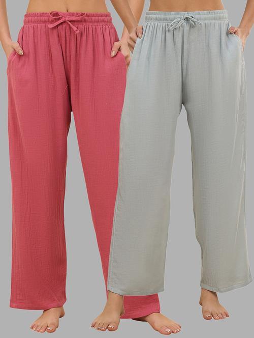 women pack of 2 solid mid rise pajama - 22434243 - Very Small Image - 1