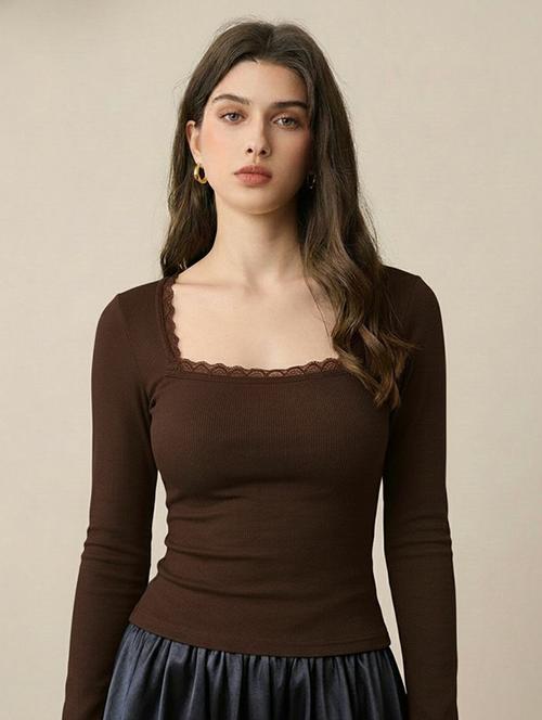 women solid long sleeve straight top - 22435098 - Very Small Image - 1