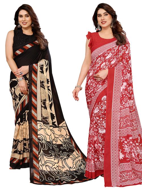 women pack of 2 printed combo saree with blouse - 22436128 - Very Small Image - 1