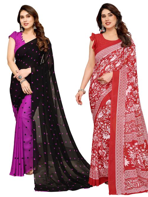 women pack of 2 printed combo saree with blouse - 22436144 - Very Small Image - 1