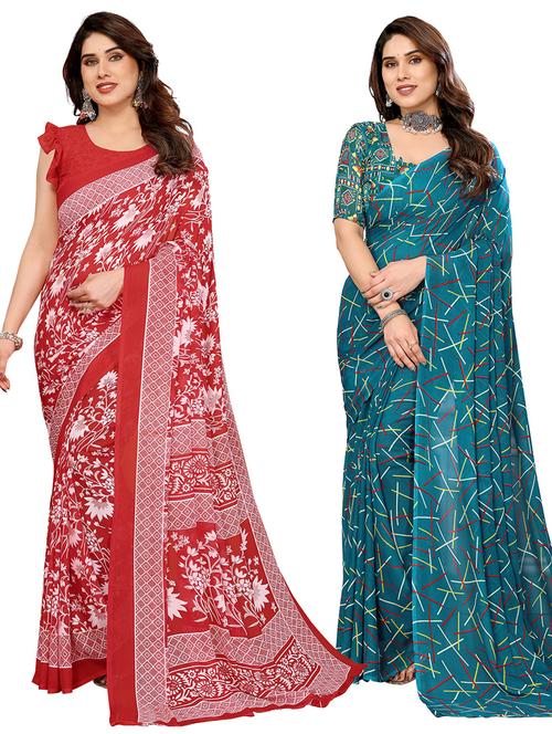 women pack of 2 printed combo saree with blouse - 22436217 - Very Small Image - 1
