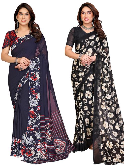 women pack of 2 printed combo saree with blouse - 22436949 - Very Small Image - 1