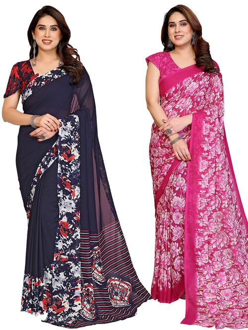 women pack of 2 printed combo saree with blouse - 22436991 - Very Small Image - 1