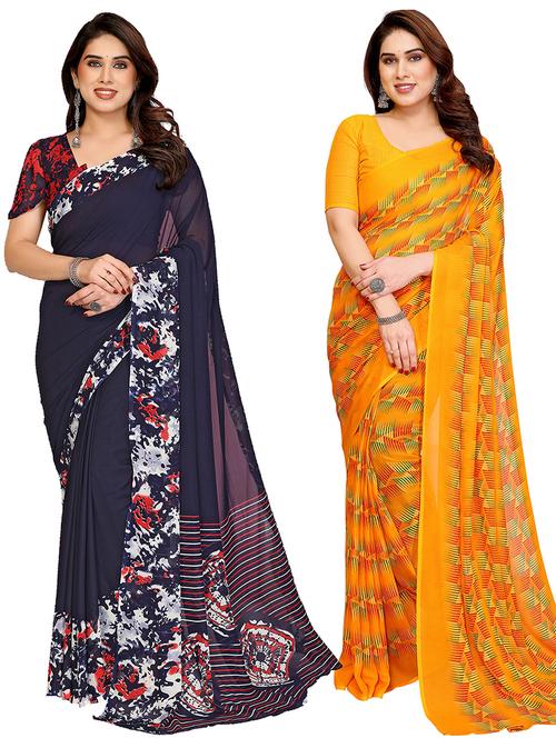 Women Pack Of 2 Printed Combo Saree With Blouse - 22437005 - Very Small Image - 1