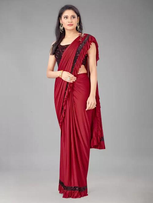 girls maroon ready to wear saree - 22437352 - Very Small Image - 1