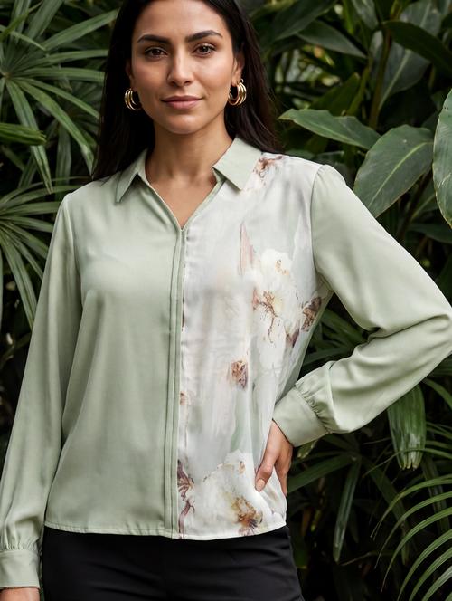 Women Green Polyester Regular Shirt - 22438460 - Very Small Image - 1