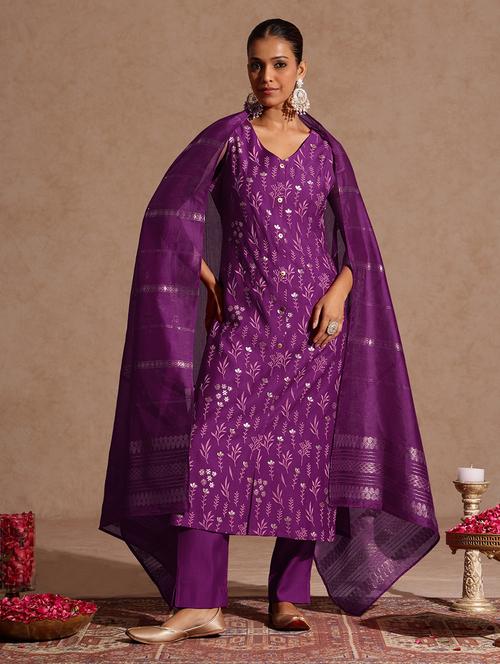 women purple kurta dupatta set - 22439959 - Very Small Image - 1