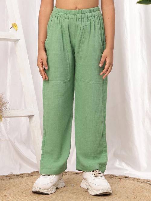 girls green cotton casual trouser - 22441114 - Very Small Image - 1